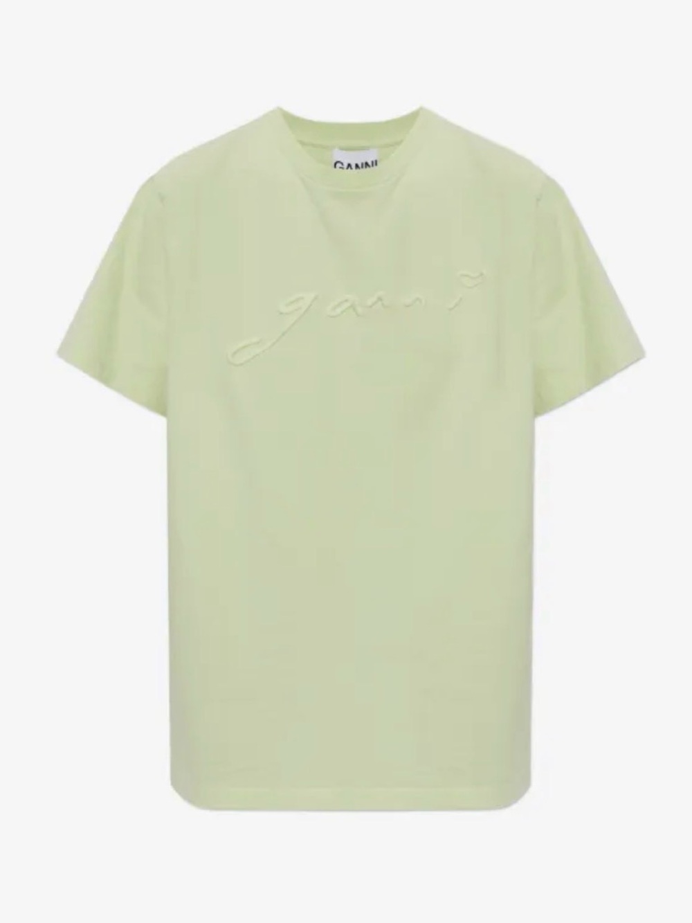 Ganni Pale Green Embroidered Logo Tee NEW